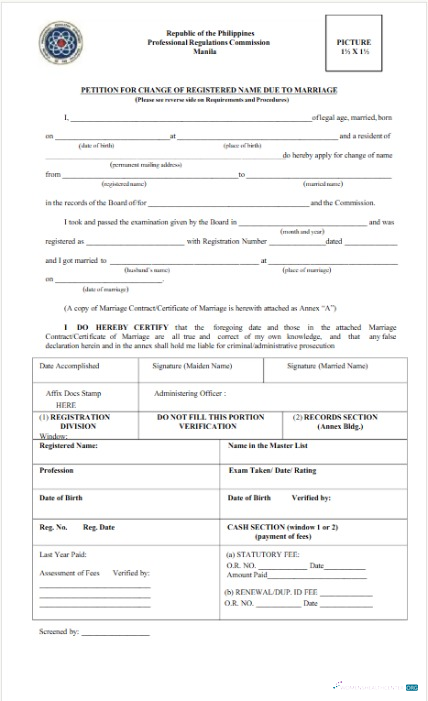 Download Philippines Professional regulations commission name change certificate Photoshop template